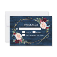 Blue Burgundy Gold Pink Wedding RSVP Cards