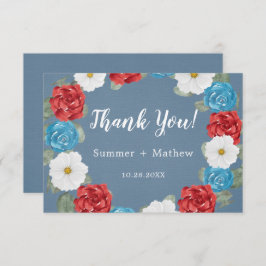Blue Burgundy Painted Peony Wedding Danke Card