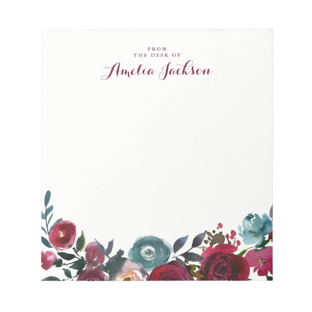 Blue Burgundy Personalisierte Note Stationery Notizblock (Vorderseite)