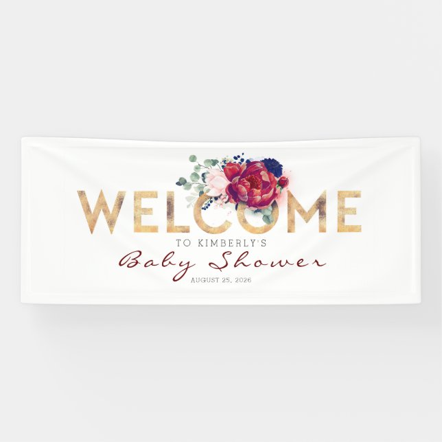 Blue Burgundy und Gold Baby Dusche Banner (Horizontal)