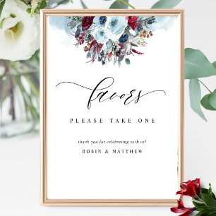 Blue Burgundy und Red Floral Gastgeschenk Hochzeit Poster