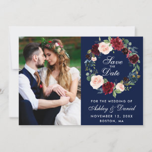 Blue Burgundy Watercolor Blumenzeremonie Save The Date