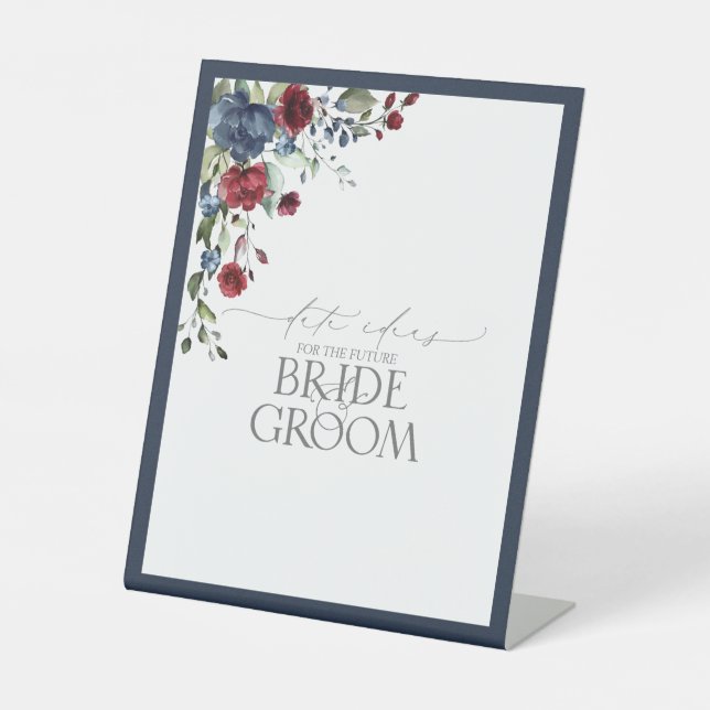 Blue Burgundy Watercolor Floral Date Ideas Sockelschild (Vorderseite)