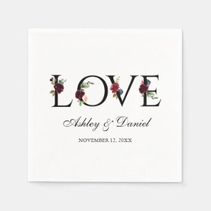 Blue Burgundy Watercolor Liebe Hochzeit Serviette