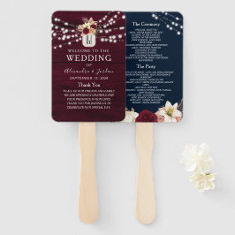 Blue Burgundy Wedding Program Hand Fan Fächer