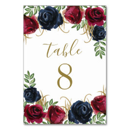 Blue Burgundy Wedding Tischnummer Cards