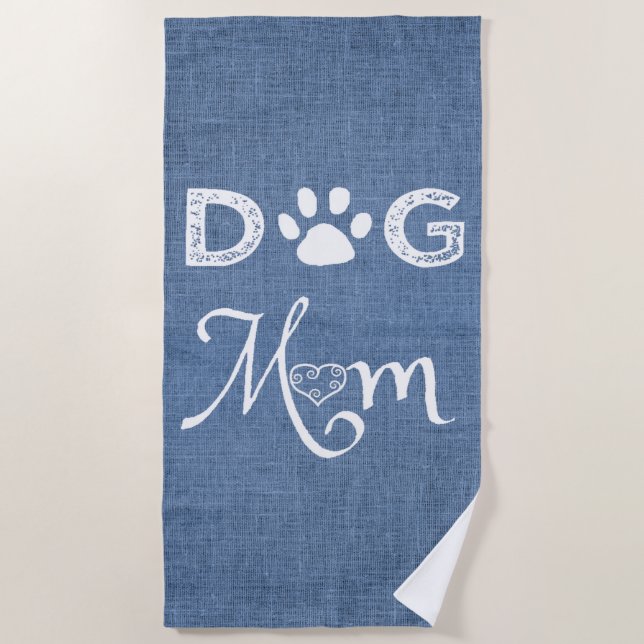 Blue Burlap Dog Mama Beach Handtuch (Vorderseite)