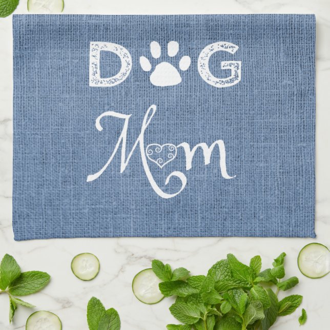 Blue Burlap Dog Mama Küchentuch (Gefaltet)