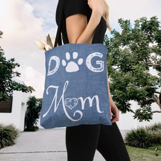 Blue Burlap Hund Mama Tote Bag (Blue Burlap Dog Mom Tote Bag)
