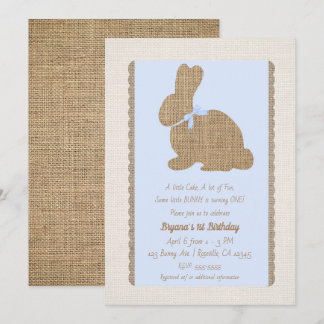Blue & Burlap Rustic Bunny Oster 1. Geburtstag Einladung