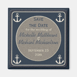Blue Burlap Ship's Anchor Nautical Magnet