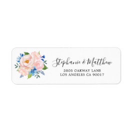 Blue Bush Pink Watercolor Floral Wedding Address