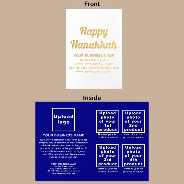 Blue Business Brand auf Hanukkah Foil Card Folienkarte (Blue business brand with products or services on folded foil card.)