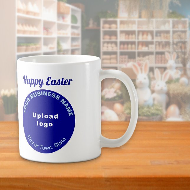 Blue Business Brand | Ostern | Mug Kaffeetasse (Mug with Easter greeting and blue round shape business brand)