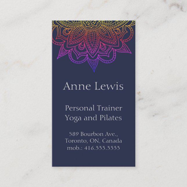 Blue Business Card mit Bright Mandala Visitenkarte (Vorderseite)