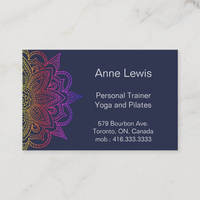 Blue Business Card mit heller Floral Mandala Visitenkarte (Vorderseite)