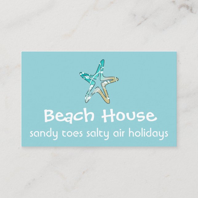 Blue Business Card mit Starfish for Beach House Visitenkarte (Rückseite)
