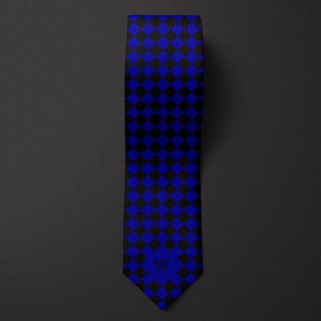Blue Business Checked Monogram Krawatte (Von Creator hochgeladen)