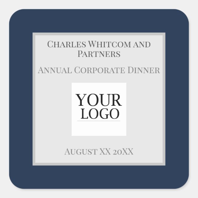 Blue Business oder Firmenveranstaltung mit Logo Quadratischer Aufkleber (Vorderseite)