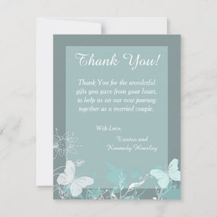 Blue Buttefly 4x5 Flat Wedding Danke Karte