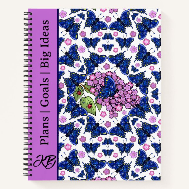 Blue Butterfats Lila Lilacs Ladybugs Journal Notizbuch (Vorderseite)