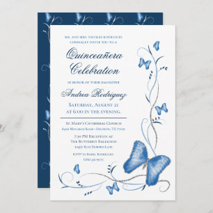 Blue Butterfells & Wirbel Quinceanera Einladung