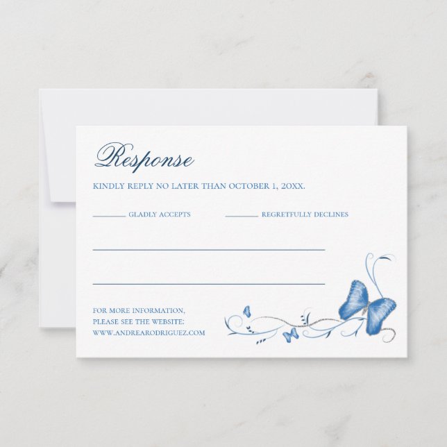 Blue Butterfells & Wirbel Quinceanera RSVP Card (Vorderseite)
