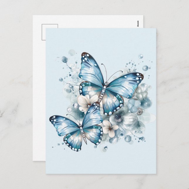 Blue Butterflies Feiertagspostkarte (Vorne/Hinten)