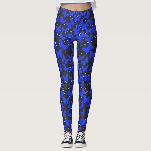 Blue Butterflies Muster C01.b DGrey BG Leggings (Vorderseite)