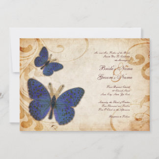 Blue Butterflies Vintage Hochzeit Einladungen