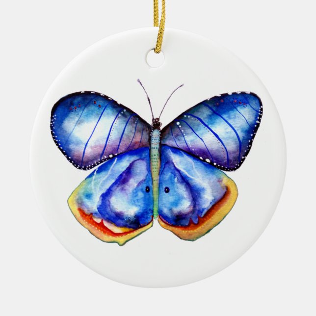 Blue Butterfly Aquarell Ornament (Vorne)