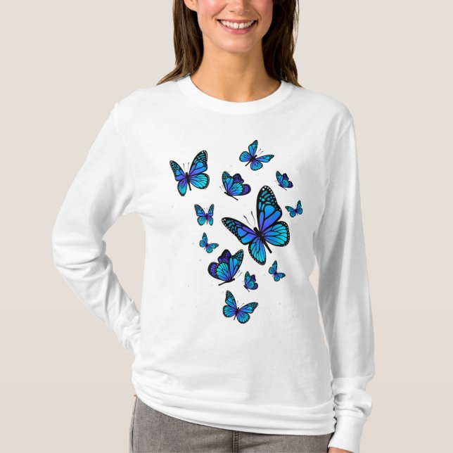 Blue Butterfly Art Garden Schöne Schmetterlinge T-Shirt (Vorderseite)