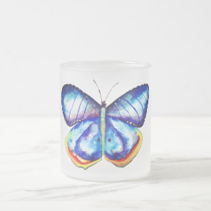 Blue Butterfly Art Mattiertes Glas Tasse