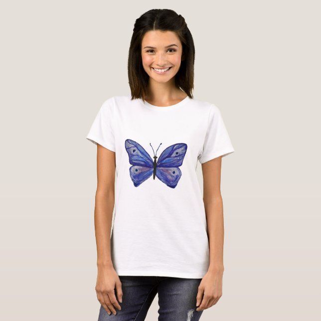 Blue Butterfly Art Women's Basic T - Shirt, White T-Shirt (Vorne ganz)