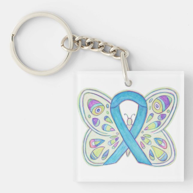 Blue Butterfly Awareness Ribbon Custom Schlüsselan Schlüsselanhänger (Vorderseite)