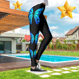 Blue Butterfly Black Moderne trendige Hot Leggings