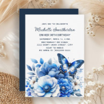 Blue Butterfly Blume Elegant 90. Geburtstag
