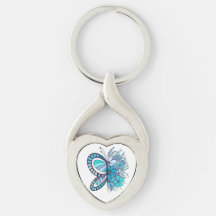 Blue Butterfly Blume Herz Keychain