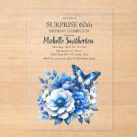 Blue Butterfly Blume Überraschung 60. Geburtstag Acryleinladungen<br><div class="desc">Eleganter blauer Schmetterling und Blume Überraschung 60. Geburtstagsfeier Einladung. Kontaktieren Sie mich,  um Hilfe bei Ihren Anpassungen zu erhalten oder um zusätzliche Matching oder Koordination von Zazzle Produkten für Ihre Feier zu beantragen.</div>