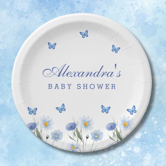 Blue Butterfly Boho Wildblume Baby Dusche Pappteller (Von Creator hochgeladen)