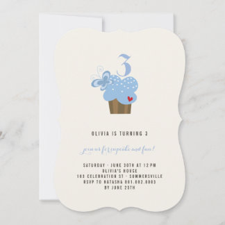 Blue Butterfly Cupcake Girl Geburtstagsparty Einla Einladung