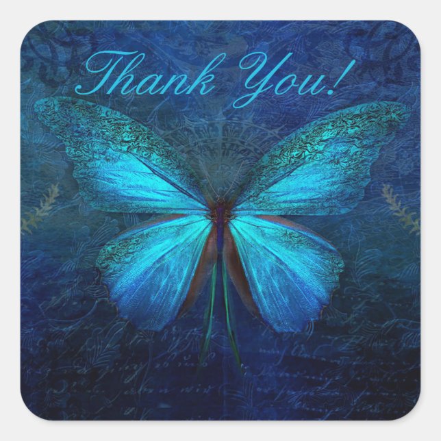 Blue Butterfly Danke Sticker (Vorderseite)