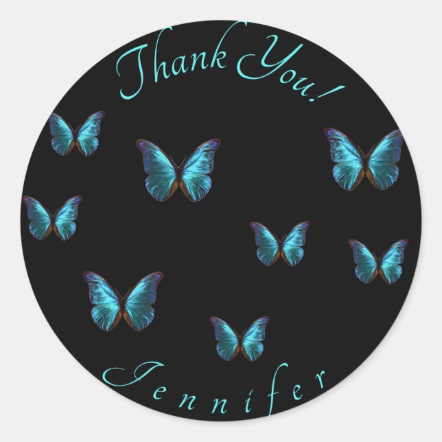 Blue Butterfly Danke Sticker (Vorderseite)