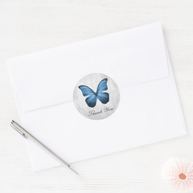 Blue Butterfly Danke Stickers (Umschlag)