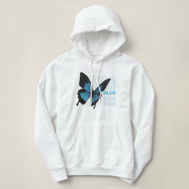 Blue Butterfly Elegance: Hoodie für Damen und Mädc (Design vorne)