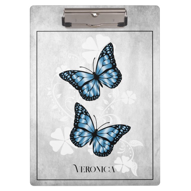 Blue Butterfly Floral Clipboard Klemmbrett (Vorderseite)