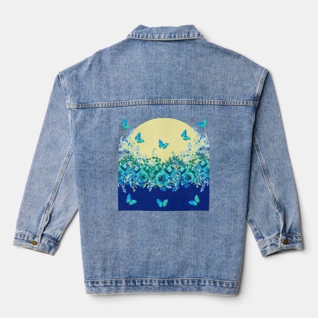 Blue Butterfly Floral Denim Jacket Jeansjacke (Rückseite)