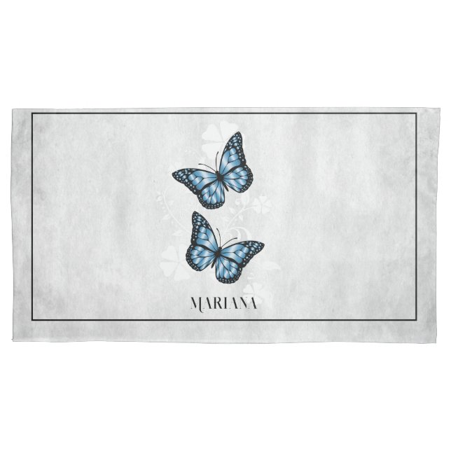 Blue Butterfly Floral Pillow Case Kissenbezug (Vorderseite)