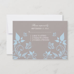 Blue Butterfly Floral Response Card RSVP Karte
