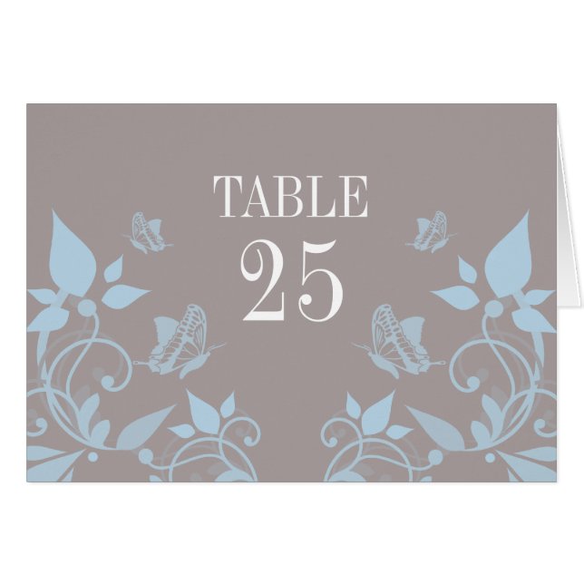 Blue Butterfly Floral Tischnummer Card (Vorderseite (Horizontal))